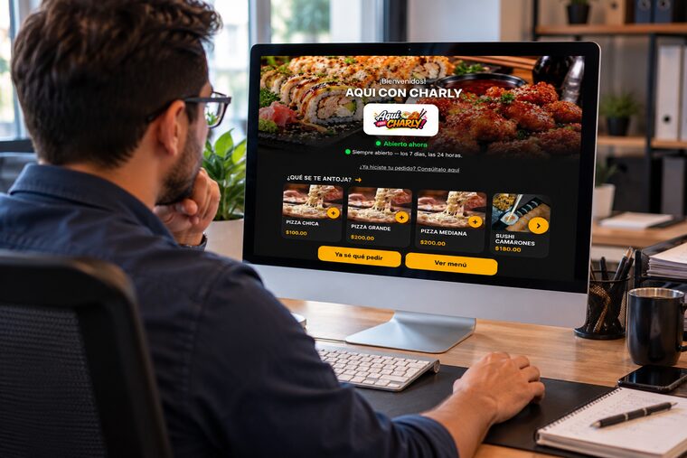 Cliente ordenando comida desde la página de pedidos en línea de PedidoMhax